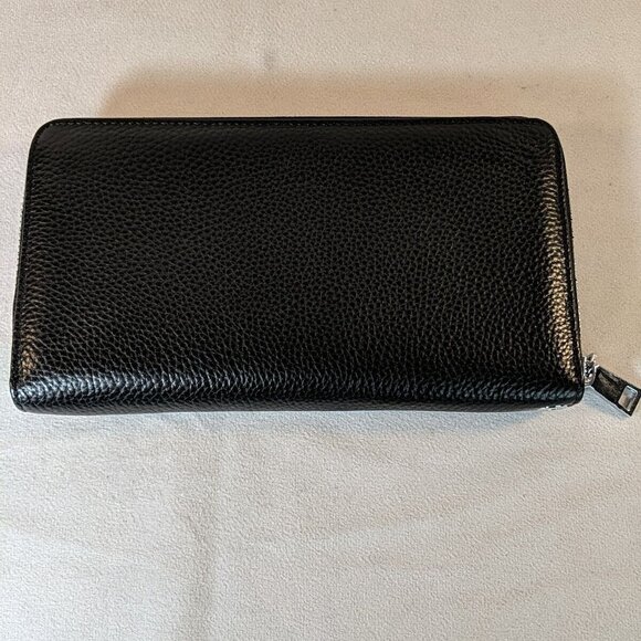 Bostanten Leather Zip Around Wallet Black RFID Blocking Pebbled Silver NWOT Card - Picture 2 of 11